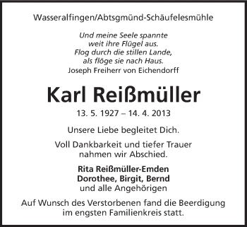Traueranzeige von Karl Reißmüller von OstalbTrauer